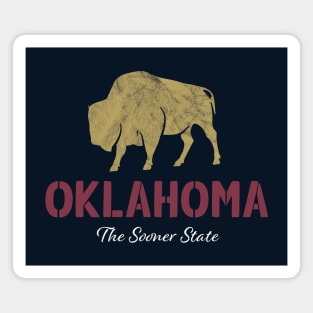 Oklahoma The Sooner State Bison Red Stencil Magnet